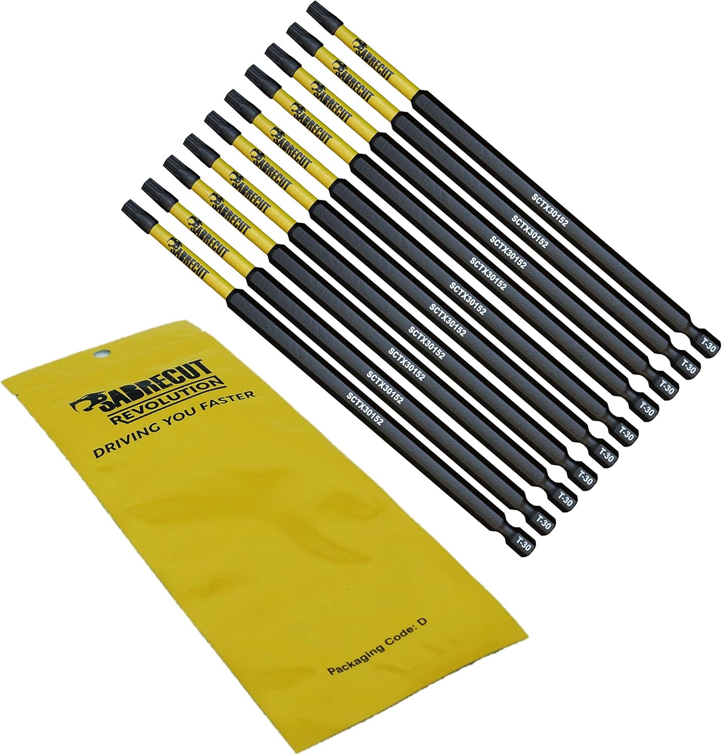 10 x SabreCut SCTX30152_10 152mm T30 TX30 Magnetic Impact Screwdriver Driver Bits Set Torx Heavy Duty, 1/4 inches