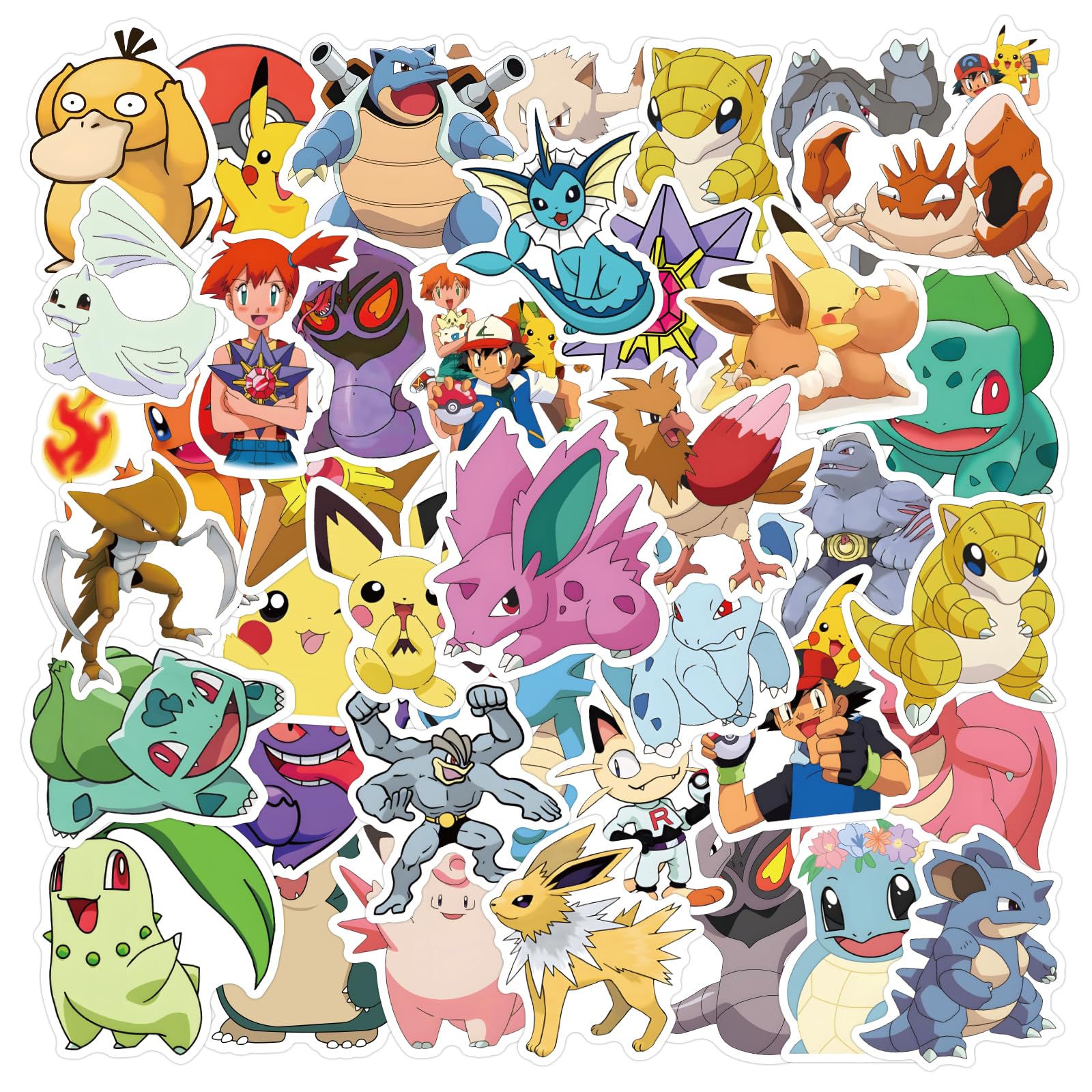 50pcs Cute Pokemon Cartoon Stickers for Water Bottle, Cool Monster Waterproof Vinyl Stickers for Adult Teen Girl Kids Laptop Skateboard Bike Guitar Laggage Travel Case Helmet Notebook Scrapbook