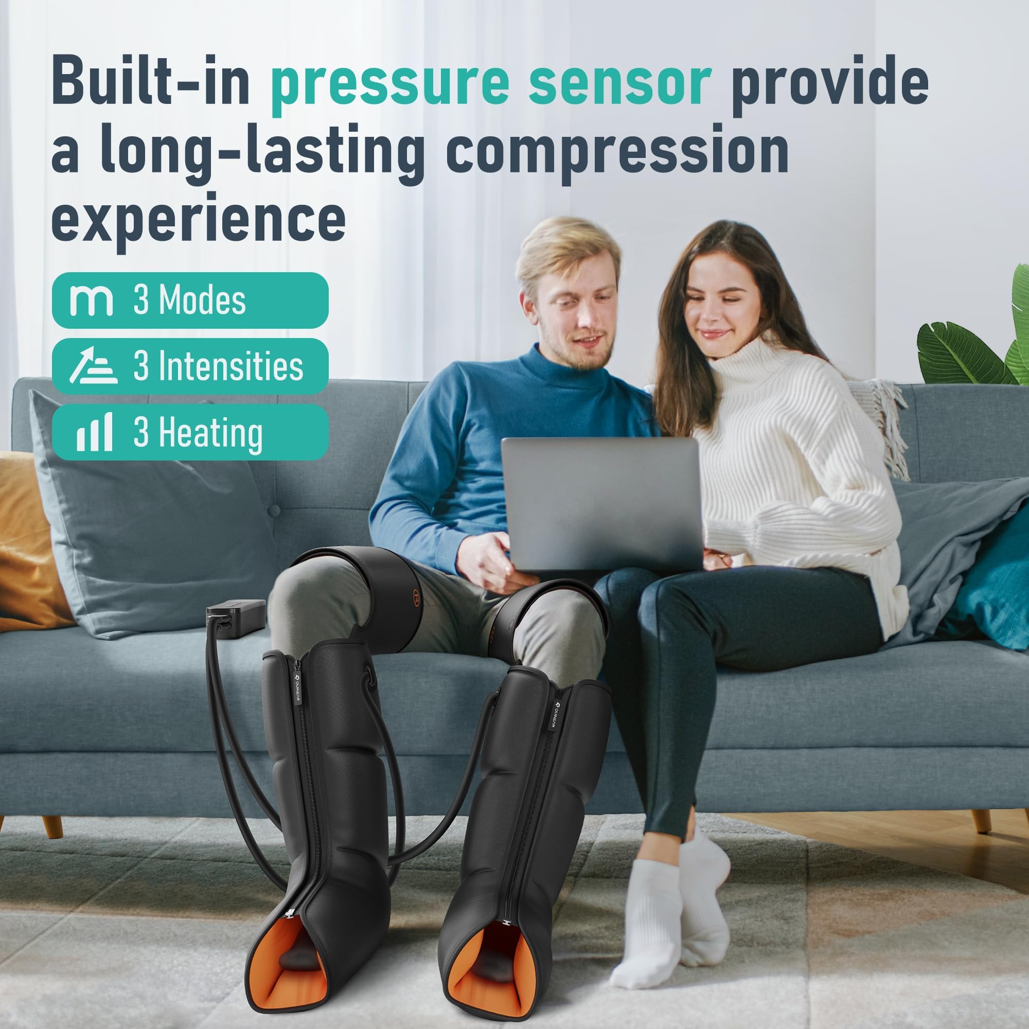 QUINEAR Leg Massager, 3-in-1 Foot Calf & Thigh Massager with Heat and Compression Therapy, Leg Massage Boots Gift for Swollen Legs, Edema, RLS Pain Relief, FSA-HSA Eligible