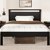 Z-hom Twin Metal Bed Frame with Wooden Headboard and Footboard, Heavy Duty Platform Frame with Metal Slats, No Box Spring Needed, Quiet and Non-Slip Design, Bed Storage for Small Bedroom,Black