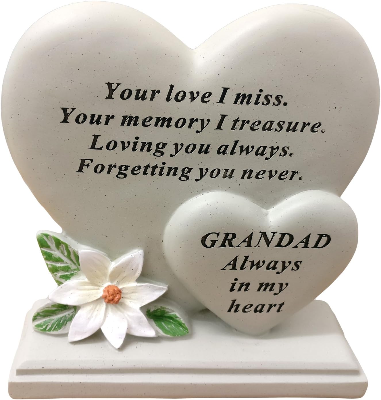 David Fischhoff Grandad Double Heart Plaque, Poly Resin, Cream, 17.5 x 5.5 x 19 cm