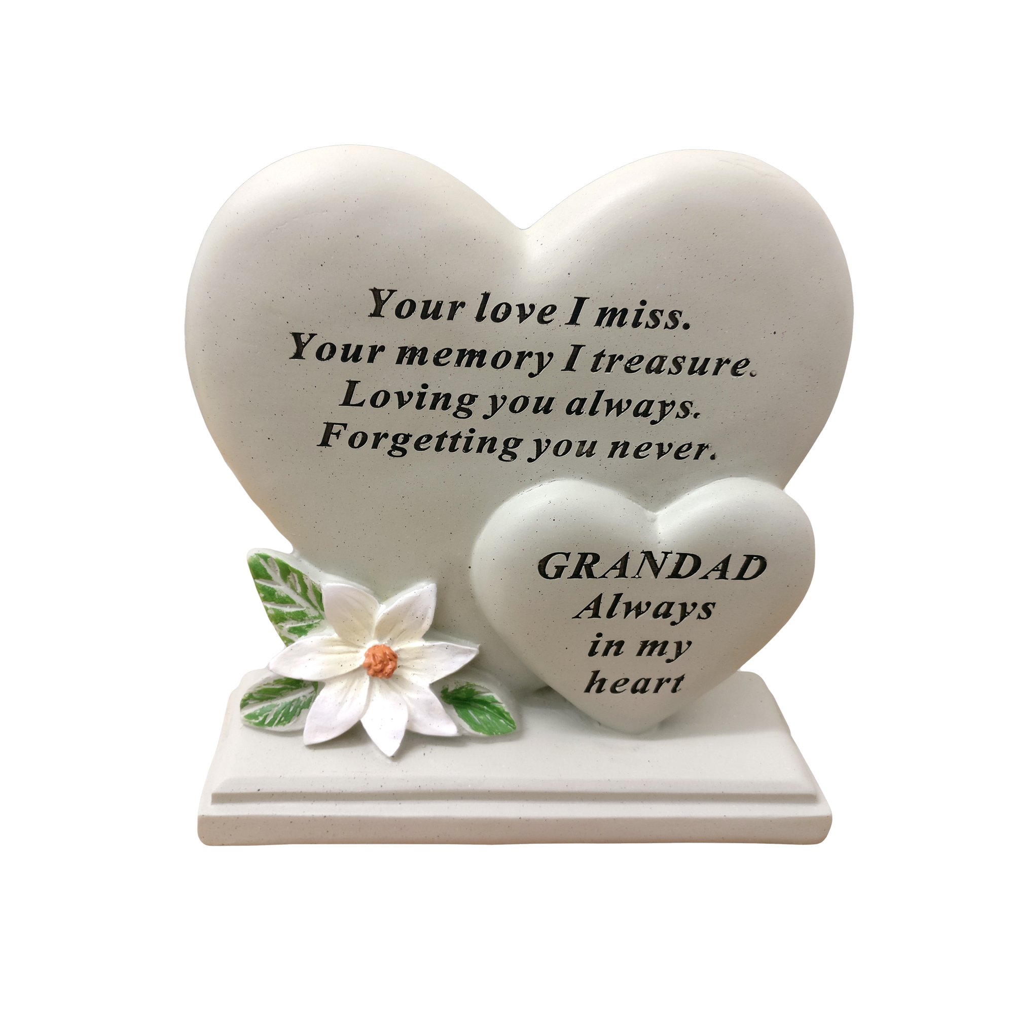 David Fischhoff Grandad Double Heart Plaque, Poly Resin, Cream, 17.5 x 5.5 x 19 cm