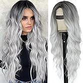 BEAUTIFA Silver Wig for Women, Long Silver Gray Wavy Wig Middle Part 26 Inch Silver Grey Wigs Natural Looking Heat Resistant Synthetic Wigs for Daily Party Use