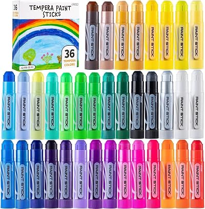 Joyin 36 Colors Washable Tempera Paint Sticks Non Toxic Quick Dry Mess Free