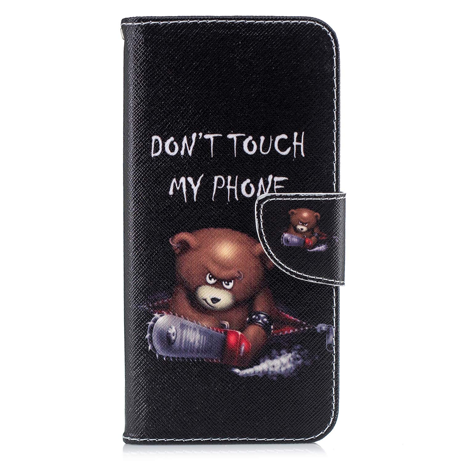 Thoankj Motorola Moto E13 Case Shockproof Slim PU Leather Flip Pouch Wallet Phone Silicone Cover with Magnetic Stand Card Holder Slot Protective Smartphone Cases for Motorola E13 Chainsaw Bear