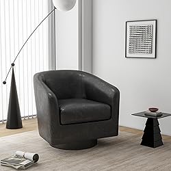 Swivel Barrel Accent Chair, Modern Round Faux