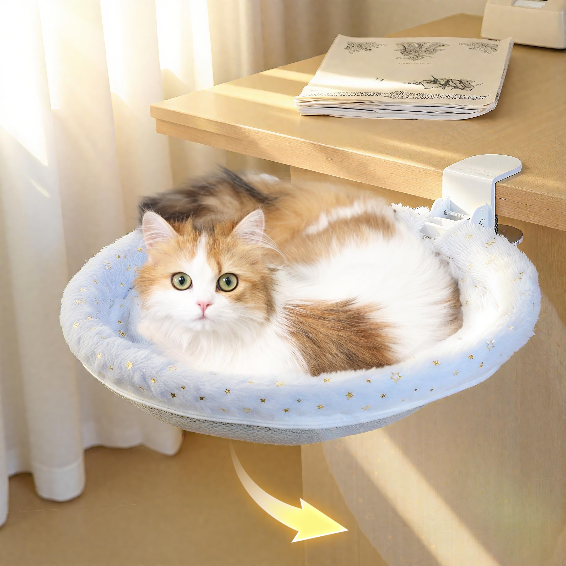 Photo 1 of LANERmooos Cat Desk Bed, Cat Perch for Home Office, 360°Rotating & Adjustable Shelf, Removable Comfortable Soft Pet Nest Bed, Modern Unique Kitten Furniture Attachment for Game Tables (Grey)