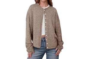 Saodimallsu Womens Button Up Cardigan Sweaters Long Sleeve Crew Neck Fall Soft Lightweight Knit Loose Sweater Tops