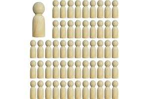 CREGUGUA 55 Pieces Wood Peg Dolls Unfinished Wooden People Craft Blank Family Figures 7/8 x 2-3/8 inch