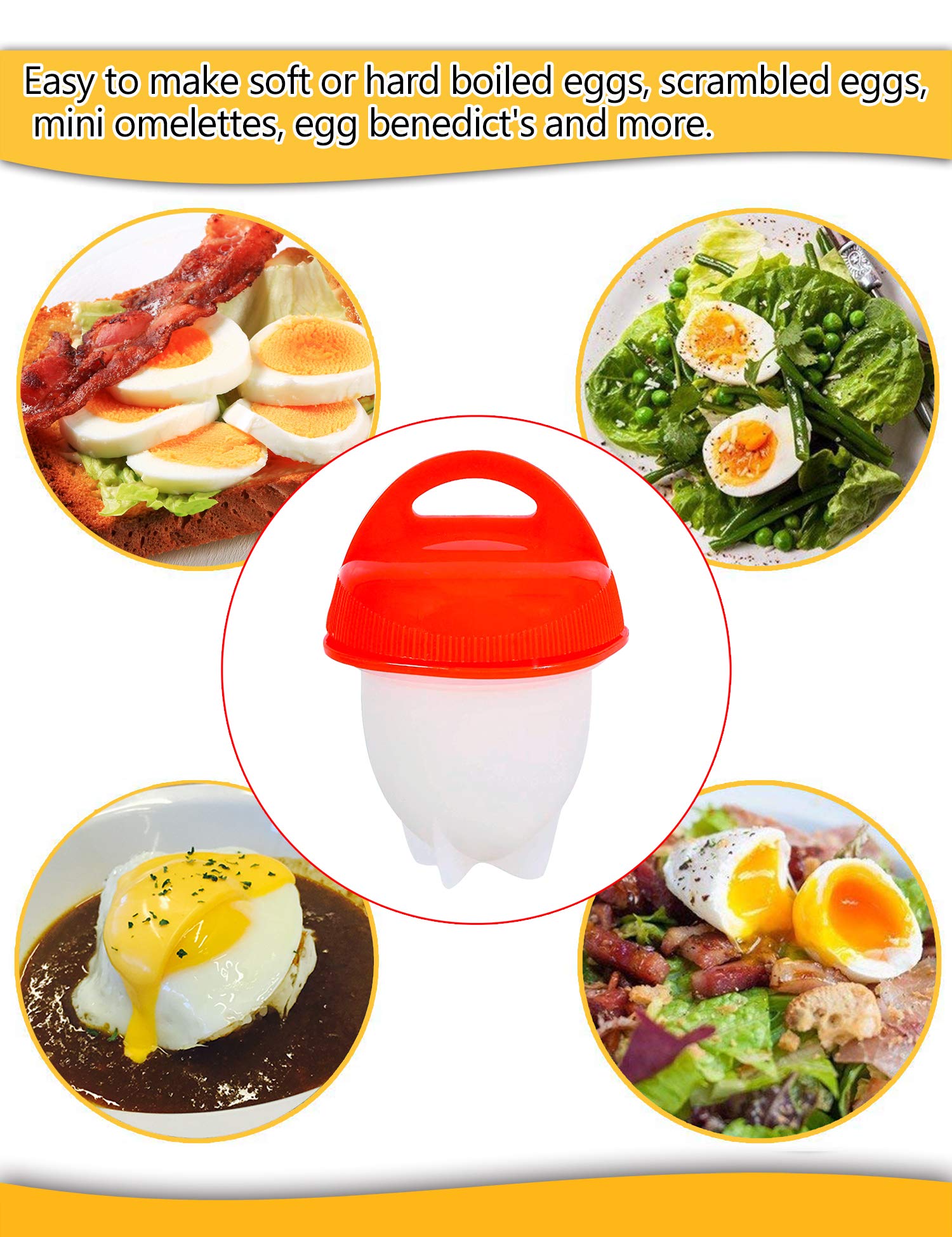 Egg Cooker-Hard Boiled Eggs without the Shell,Non Stick Silicone,boiled eggs mold, AS SEEN ON TV,6 Egg Cups