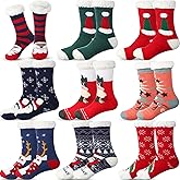 Suhine 9 Pairs Christmas Fuzzy Slipper Socks Winter Warm Fuzzy Women Christmas Pattern Socks Gifts,Soft Non Skid