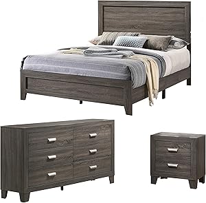 Best Quality Furniture 3PC Full Bed + Dresser + Nightstand, Gray