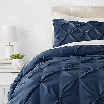 AmazonBasics - Bettgarnitur mit Quetschfalten, 135 x 200 cm, Marineblau