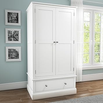 Harper White Solid Wood Double Wardrobe With Drawer Amazon Co Uk