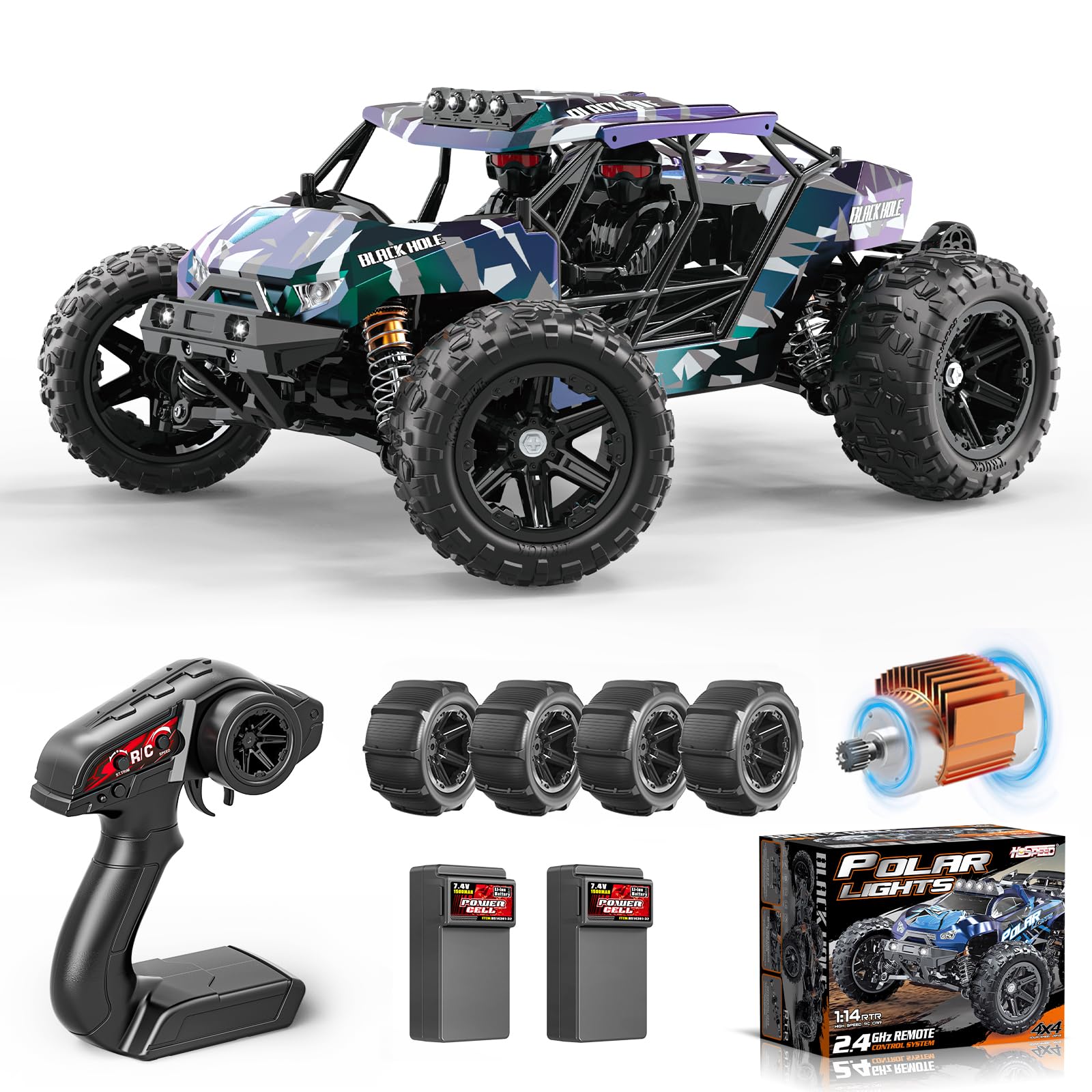 Photo 1 of ***MISSING HARDWARE***Womaqu RC Cars for Adults & Boys, 1:14 Desert 4WD Off-Road RC Truck High Speed 40 km/h, 4x4 Remote Control Car with 2 Rechargeable 1300mAh Batteries and 2 Sets of Tires