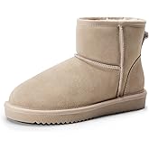 DREAM PAIRS Snow Boots for Women Genuine Suede Faux Fur Lining Anti-Slip Warm Winter Booties Slip On Memory Foam Ankle Boots FuzzyClassicⅡ Low Boots