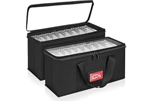 GYXZ CD Storage Case 2 Pack for CD Storage-13.7"x 5.5" x 6.3", Each Container holds 30 CDs (Total of 60 CDs), Portable and Large Capacity with Transparent Cover Carrying Handles and Zipper, Black