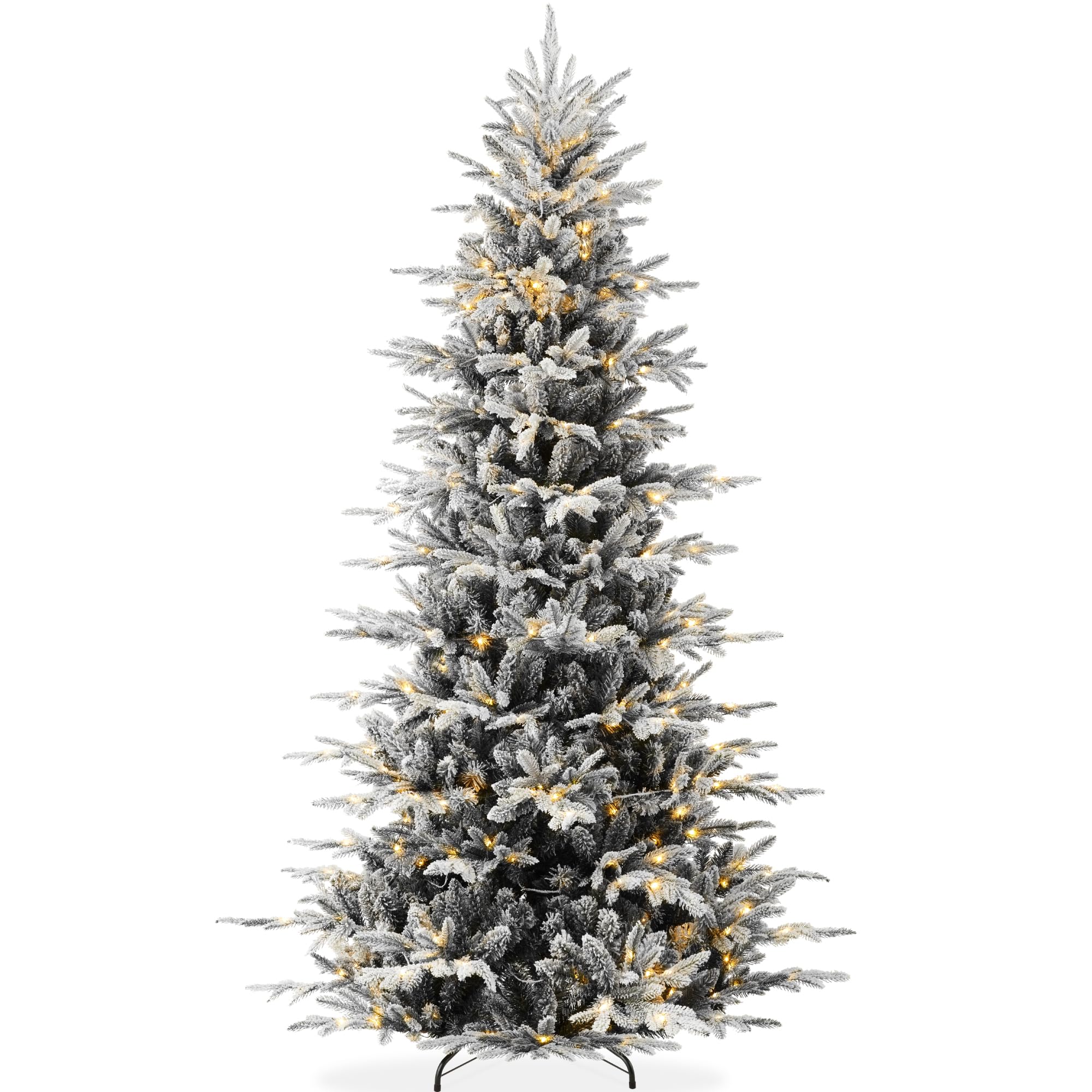 Best Choice Products Lighted Aspen Christmas Tree, 4.5ft Flocked Artifical Noble Fir, Pre-Lit White & Multicolored LED Lights Premium Holiday Décor - Black Image