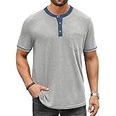 Hardaddy Men's Short Sleeve Henley Shirts Casual Color Block T-Shirts Button Henley Tee with Pocket
