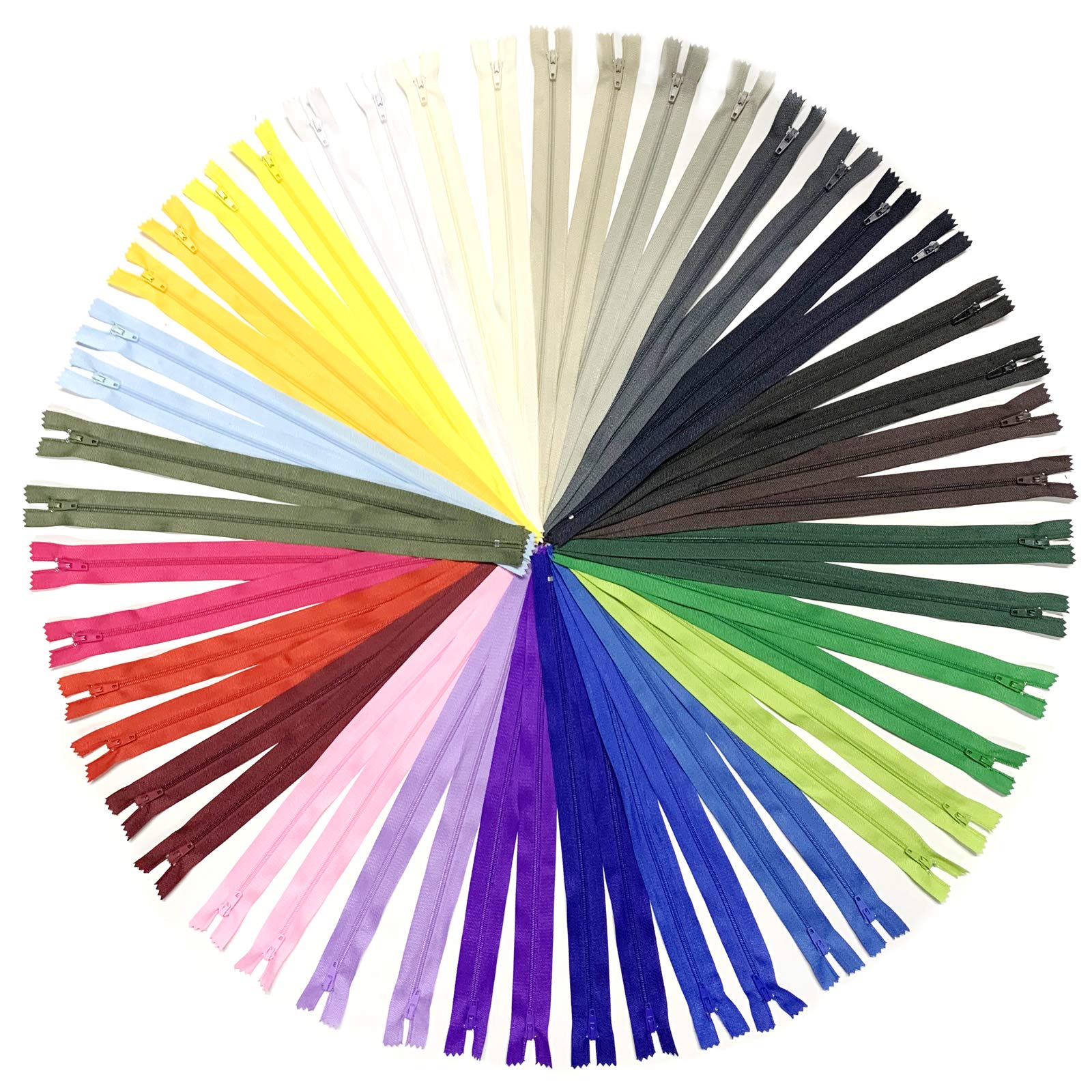 DOITEM 45cm/18 Inch Multicolor Nylon Coil Zippers for Sewing and Crafts 24 Colors 48PCS