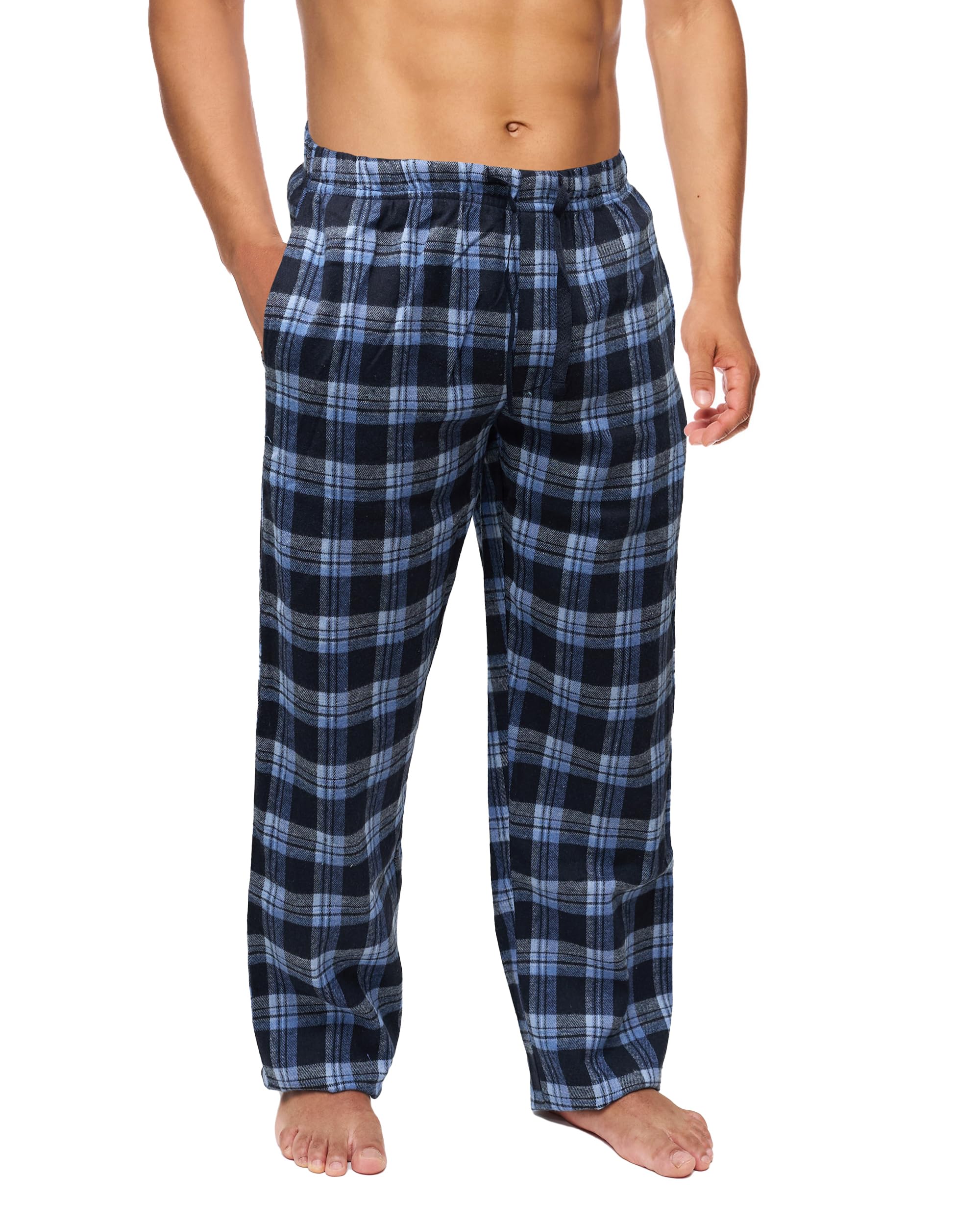 Active Club Men’s Flannel Pajama Pants – Soft Sleep & Lounge Pants with Pockets & Adjustable Drawstring – Plaid Lounge Bottoms (Navy Blue Plaid, Medium)