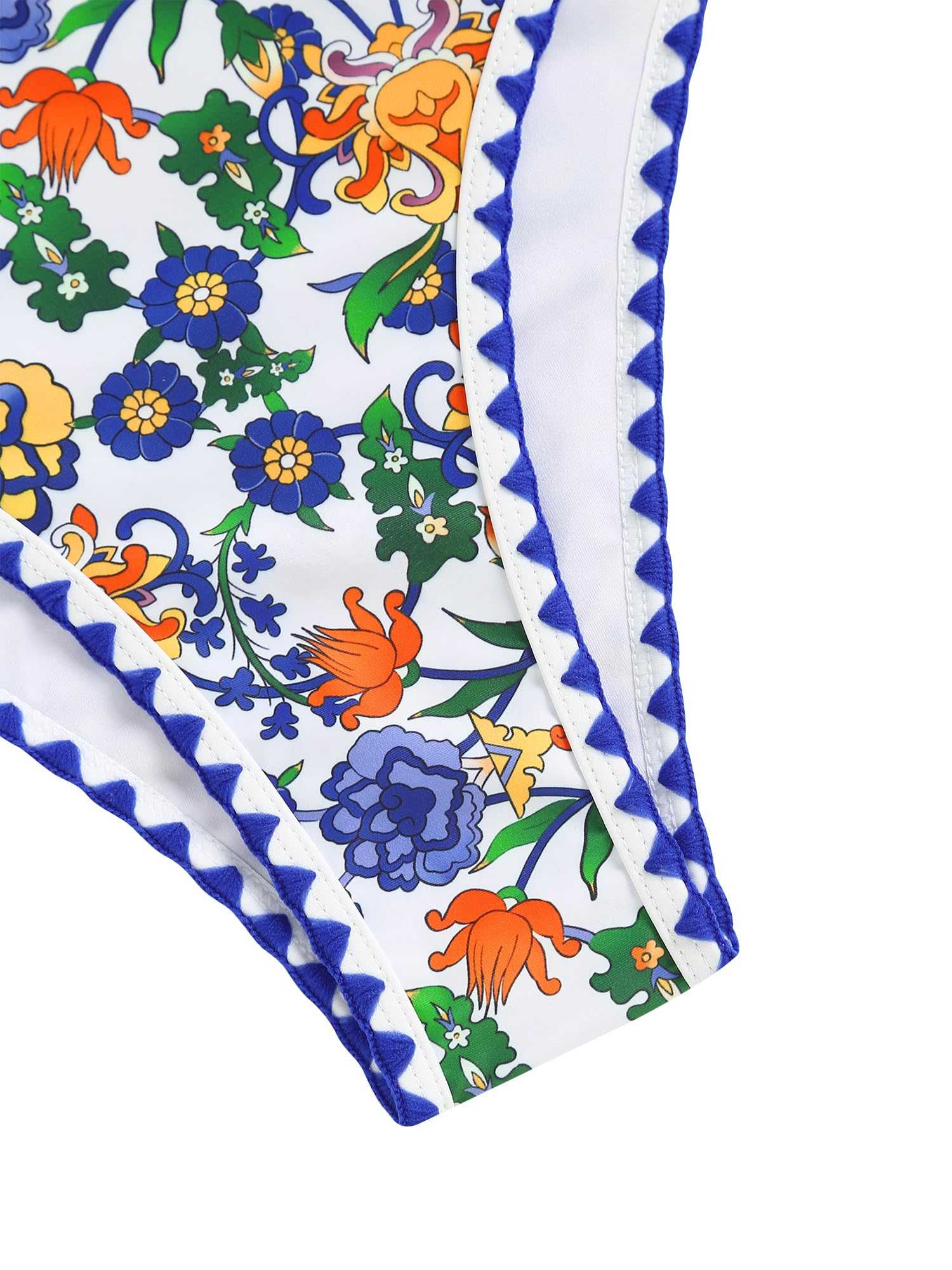 ZAFUL Women Strapless Textured Bandeau Bikini 2 Piece Swimwear Cheeky Solid Lace up Bathing Suits(7-Blue Yellow,M) - Image 8