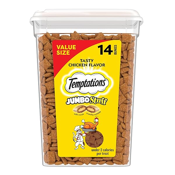 TEMPTATIONS JUMBO STUFFED CAT TREATS, CRUNCHY AND SOFT...