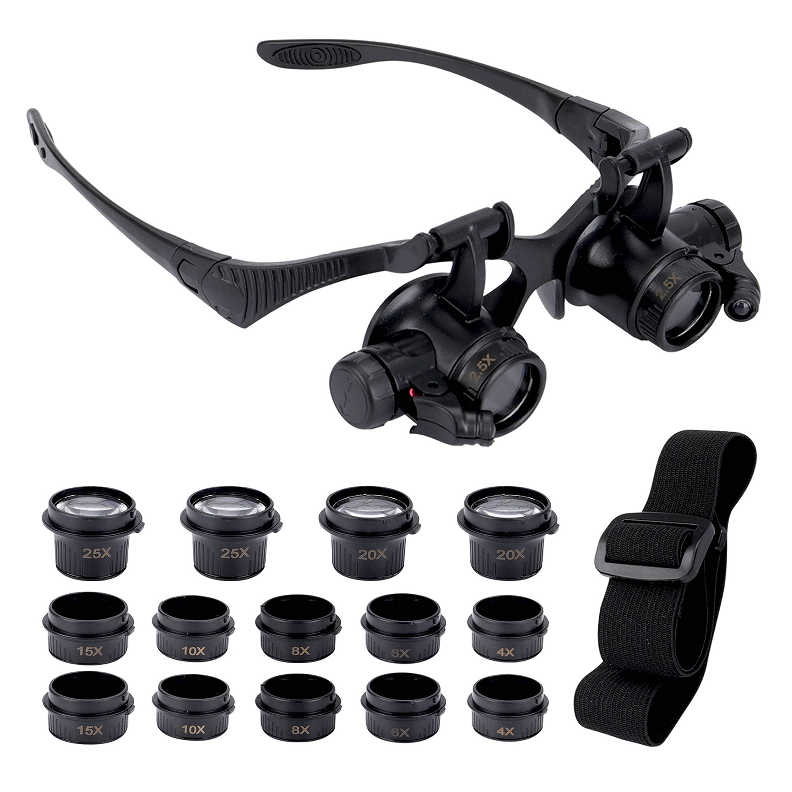 GuDoQi Watch Repair Magnifier, 8 Detachable Lenses, LED Light (2.5X-25X)