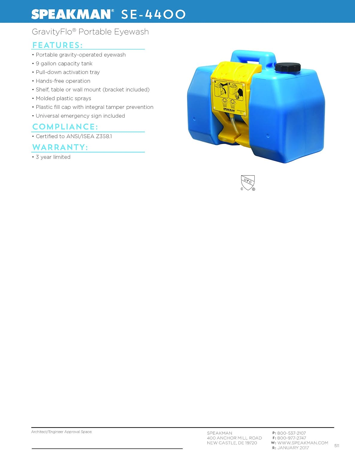 Speakman SE-4400 GravityFlo 9-Gallon Portable Emergency Eyewash: Home Improvement