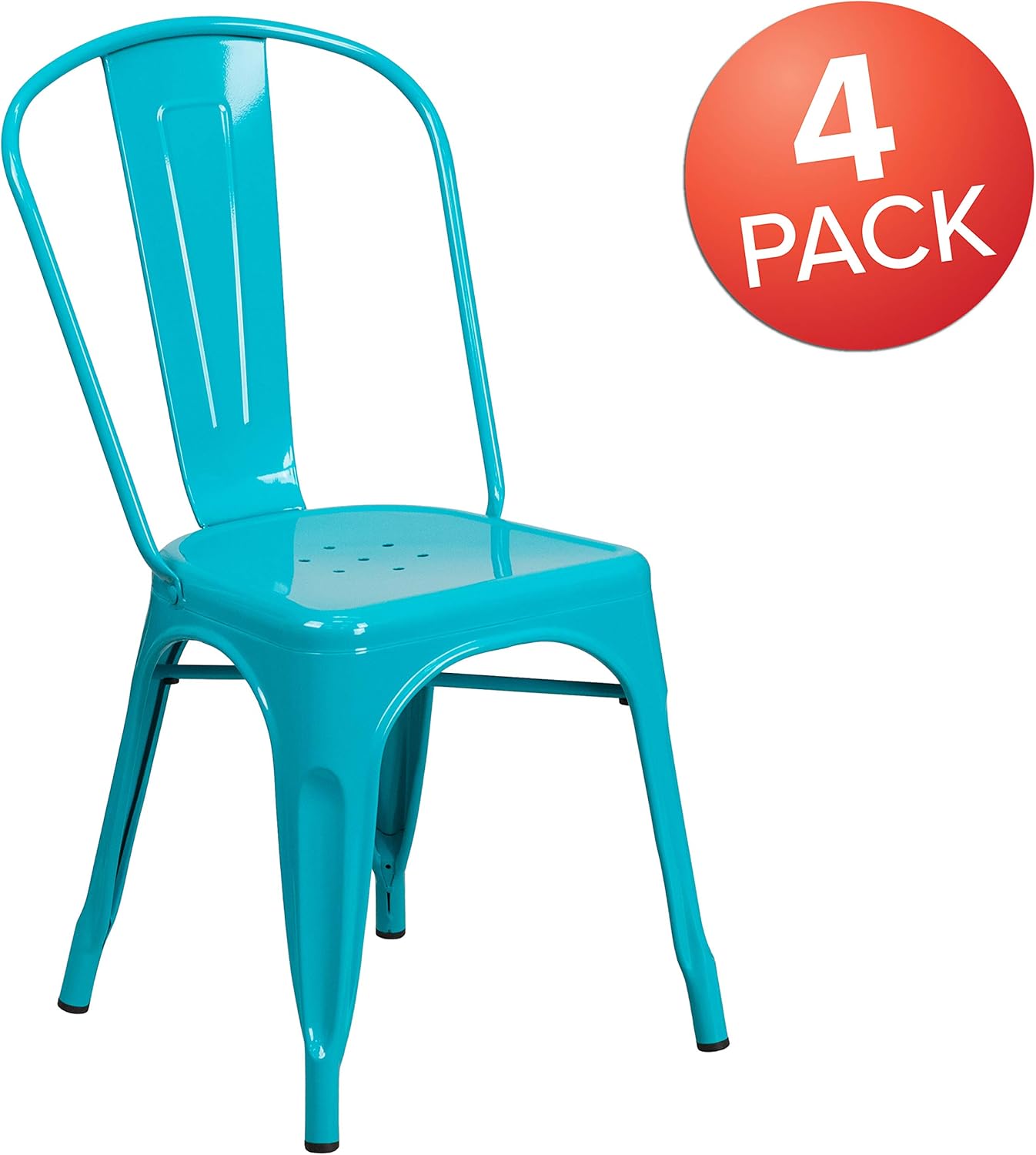 Flash Furniture Commercial Grade 4 Pack Crystal Teal-Blue Metal Indoor-Outdoor Stackable Chair: Garden & Outdoor