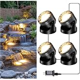 POPOSOAP Pond Lights 4-in-1 Warm White, Underwater Pond Lights with Timer/ IP68 Waterproof Submersible LED Fountain Lights fo