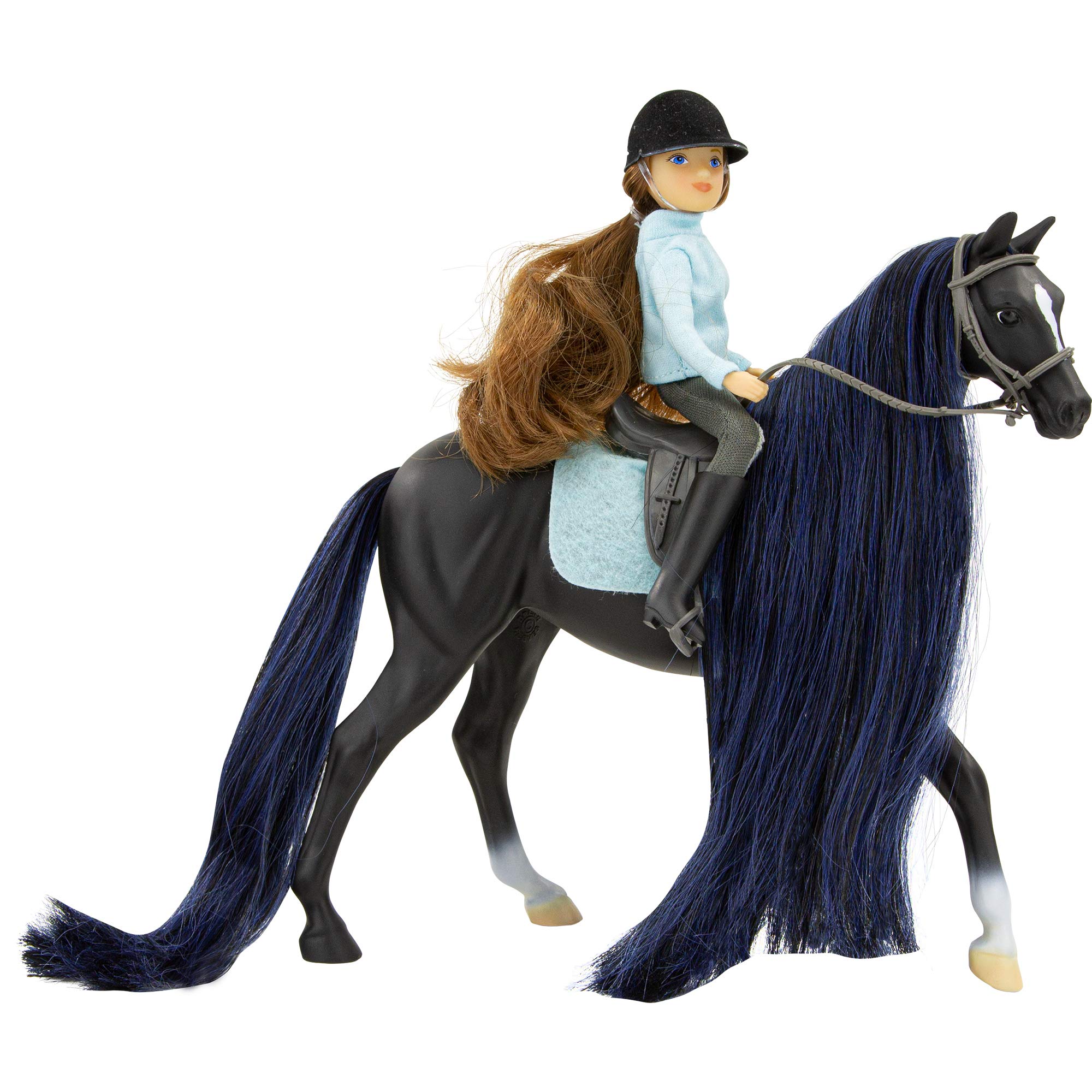 BANDAI Breyer Freedom Series Jet And English Rider Charlotte Horse Model, 15cm 1:12 Scale Jet And English Rider Charlotte Horse Toy, Hand Painted Breyer Horse Toys Collectable Figures
