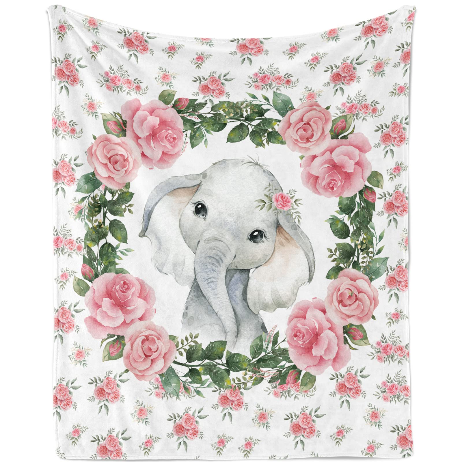 TUTUXMA Elephant Throw Blanket for Girls, 130x150cm Soft Cozy With Flowers, Lightweight Fluffy Fuzzy Plush Floral Flannel Fleece for Teens Gift Sofa Bed Couch