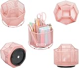 EXERZ Desk Organiser 360° Rotation 5 Compartments Light Pink Pen Holder view 4