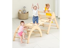 Zupemo Toddler Climbing Toys, Foldable Climbing Toys for Toddlers Inside, Montessori Climbing Set with Arch Ramp, Triangle Climber, Rock Climber, Slide, Rocker, Wooden Toddler Climbing Gym Indoor