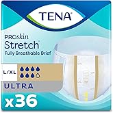 TENA Stretch Ultra Briefs, Incontinence, Disposable, Heavy Absorbency, Large/XL, 36 Count, 2 Packs, 72 Total