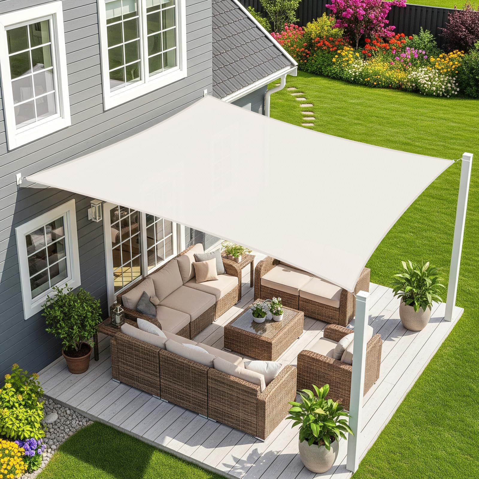 Sunnylaxx 3x4m Rectangle Shade Sail,Cream Waterproof Sun Shades Outdoor Canopy 95% UV Block Water Resistant Sunshade for Patio,Garden,Backyard