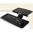VIVO Adjustable Computer Keyboard and Mouse Platform Tray with Corner Connector, Ergonomic Under Table Desk Mount Drawer for L-Shaped Workstations, Underdesk Shelf, Black, MOUNT-KB03B-C