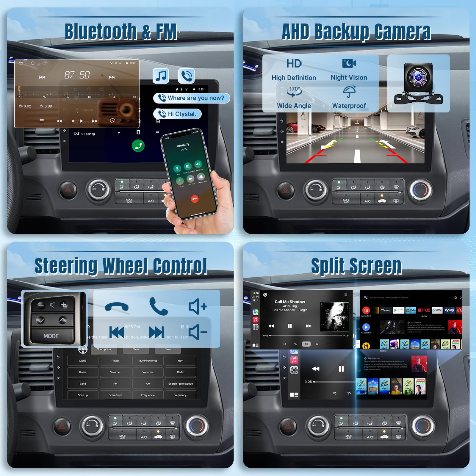 Naifay Android Car Radio for Honda Civic 2006 2007 2008 2009 2010 2011 with Wireless CarPlay Android Auto, 2+32G 10.1inch IPS Touch Screen for Civic Car Stereo with Bluetooth GPS Navigation WiFi SWC