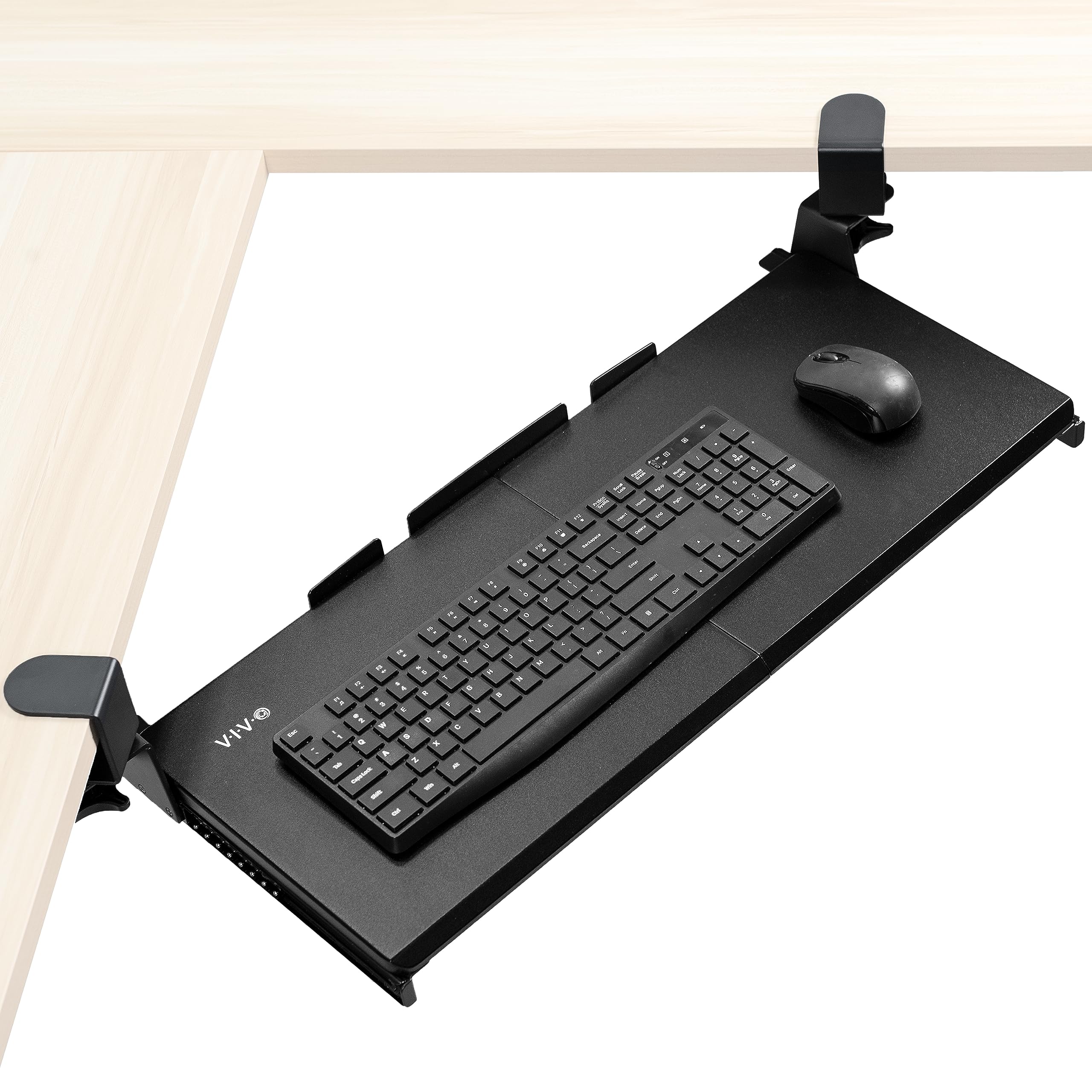 Photo 1 of VIVO Large Pull Out Keyboard Tray for Corner Desk, 27 (33 Including Clamps) x 11 inch Slide-Out Platform Computer Drawer, 90-Degree Swivel C-Clamps for L-Shaped Workstation, Black, MOUNT-KB10C
