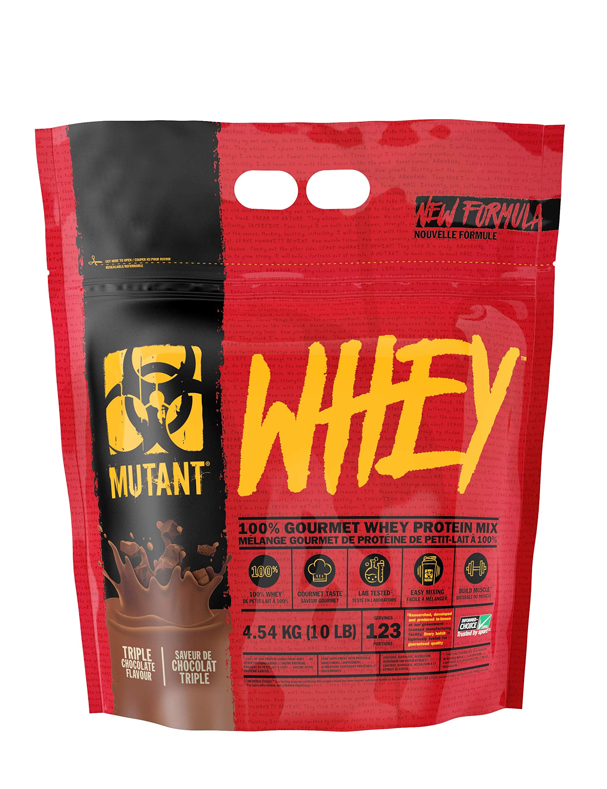 Mutant Whey – 100% Whey Protein Powder, Gourmet Taste, 22g of Protein, 10.4 g EAAs, 5 g BCAAs, Fast Absorbing, Easy Digestin - 4.54 kg - Triple Chocolate