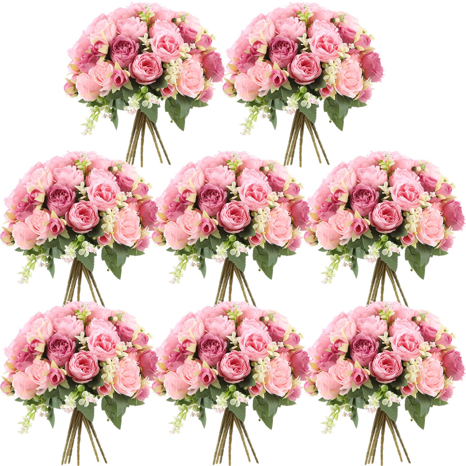 Photo 1 of Geosar 8 Bundles Artificial Peonies Flowers Fake Silk Peony Bouquet Faux Peonies Flowers Bulk for Decoration Vase Florals Arrangements Wedding Party Table (Russet Red,Light Pink)