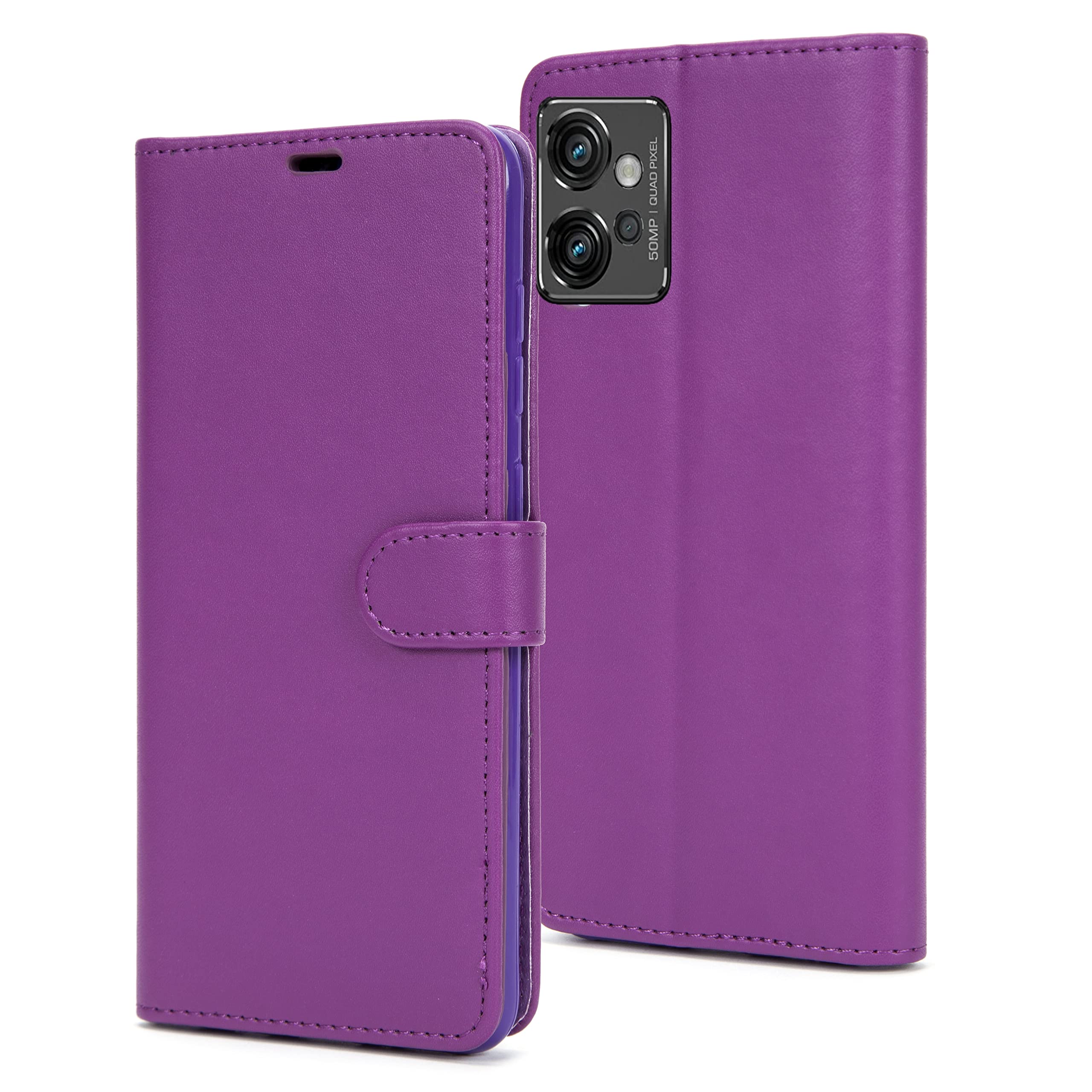 AMAZE!UK For Motorola Moto G32 5G Phone Case, Leather Flip Magnetic Closure Protective Book Design Card Slot Wallet Stand View Cover Moto G32 (Purple)