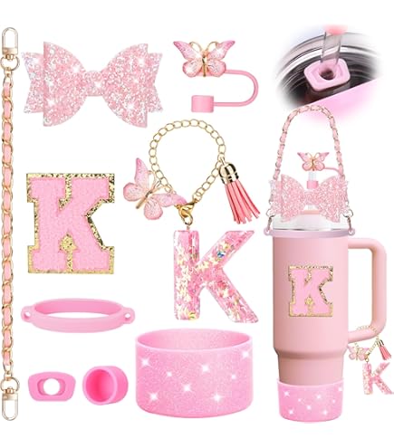 Kit Accessoires Stanley 9 Pièces Rose Pour Gobelets 887 Ml Et 1200 Ml - Dragonne, Couvercle Paille, Bottes Brillantes, Bouchons Anti-fuites Et Breloques
