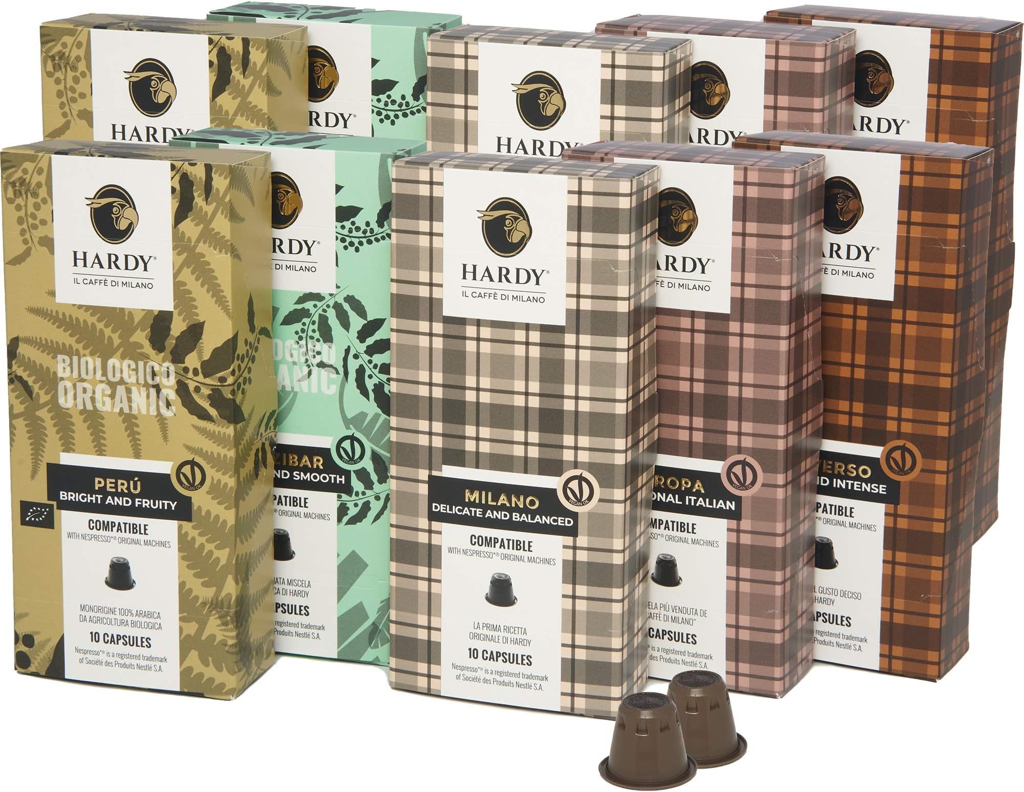 Caffe Hardy Italy Espresso Capsules Variety Pack, 100 Single Cup Coffee Pods Compatible with Nespresso Original Machines, Family-owned in Milan since 1954