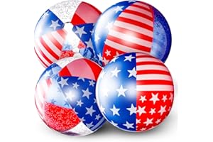 LEITEE 4 Pcs patriotic beach balls Large Inflatable Beach Ball 16 Inch USA Flag Beach Balls Filled with Sparkle Stars White Blue Red Pool Floating Balloon for Summer Independence Day Water Game Supplies