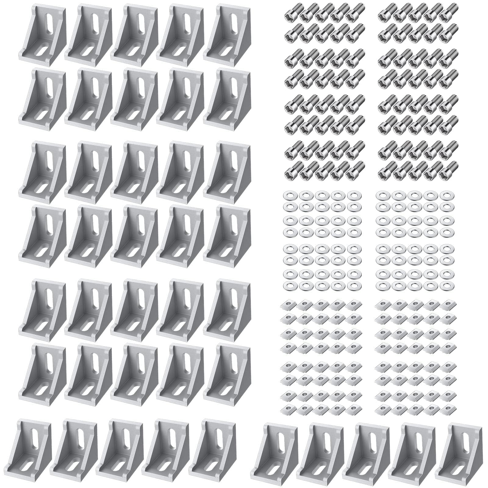 EYPINS 40 Pcs Right Angle Bracket, 90 Degree Corner Brace Connector T-Nut Screw 3030 Aluminum Extrusion Profile L Angle Brackets for DIY Projects