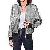 Verdusa Women's Metallic Zipper Bomber Disco Party Jackets Outwear Long Sleeve Lightweight Jacket Coats