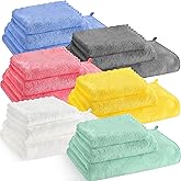 Moukeren 18 Pcs Microfiber Bath Towel Set 6 Bath Towels 6 Hand Towels 6 Washcloths Soft Coral Velvet Highly Absorbent Bathroom Towel for Fitness Sports Yoga Travel(Classic Colors)