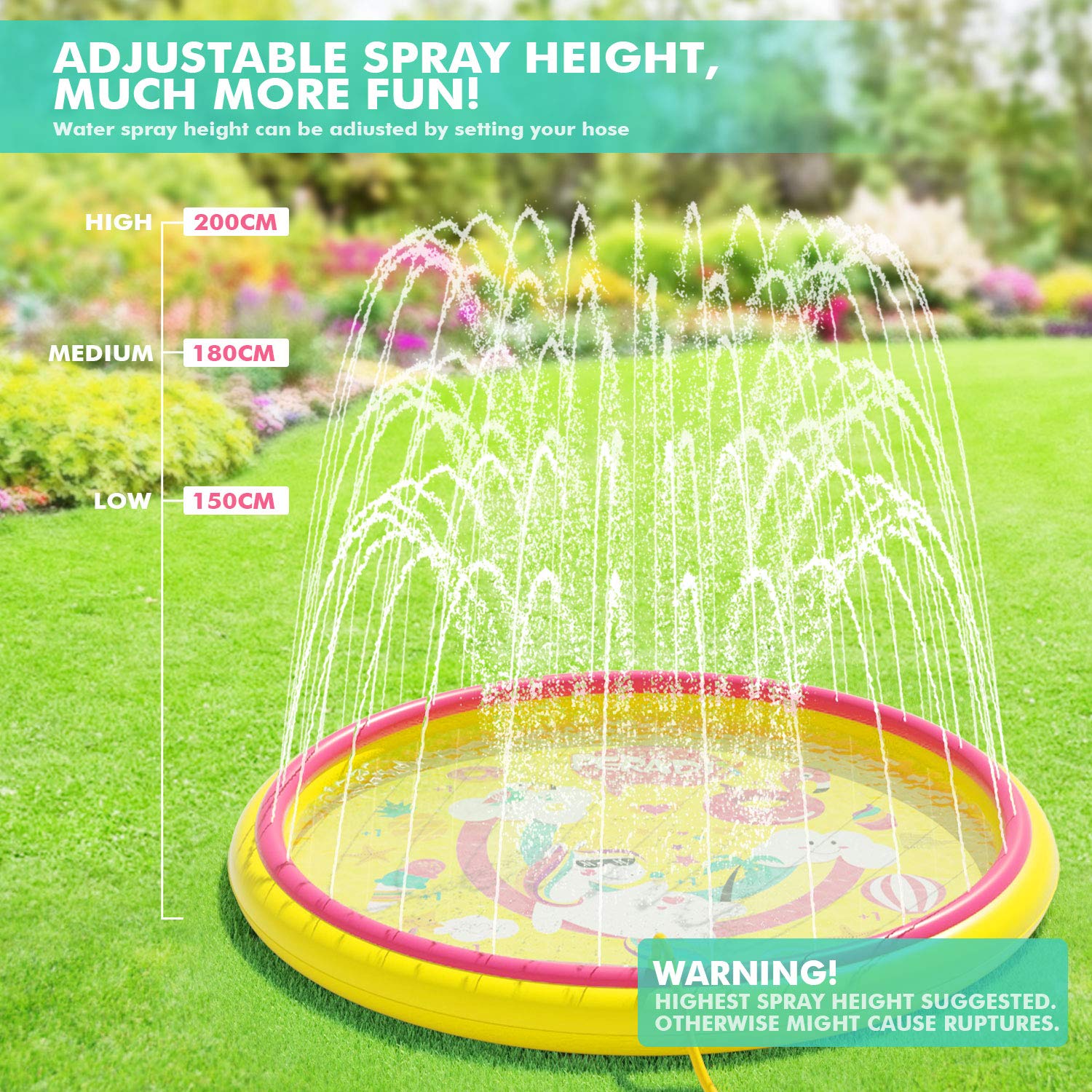 Peradix Tapis Enfant de Jet d\'eau, 2 en 1-170CM Piscine Bebe Gonflable de Jeux Natte a et Bassin avec Jet Fontaine pour Enfant,Tapis De Pulvérisation Garçons et Filles Splash Sprinkle Play Pad Mat